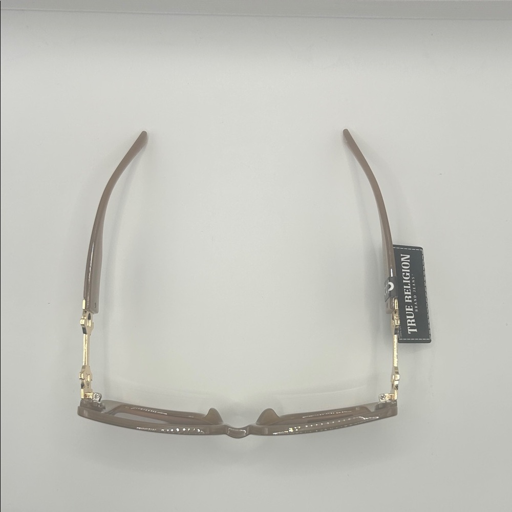 True Religion Beige/Gold Frame Sunglasses with Blue Gradient Lenses - Picture 8 of 9